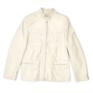 💎🥛Gorgeous Vintage Cream Leather Racer / Moto Jacket * EVC!